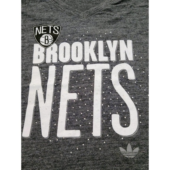 Adidas Brooklyn Nets NBA Women's Stretched T-Shirt Gray Large - Picture 2 of 5